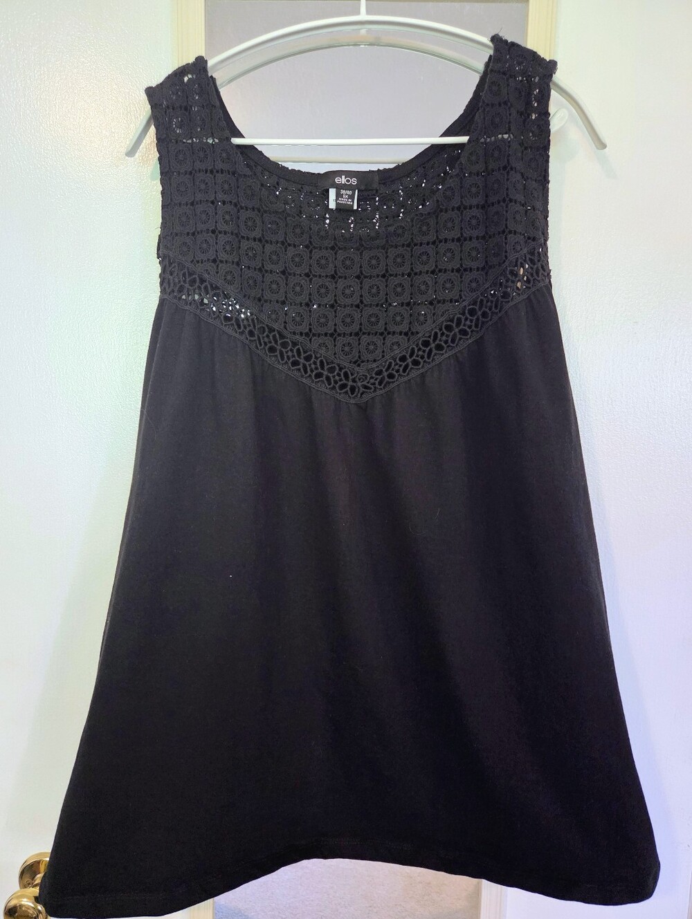 elos Black Crochet Yoke Sleeveless Top